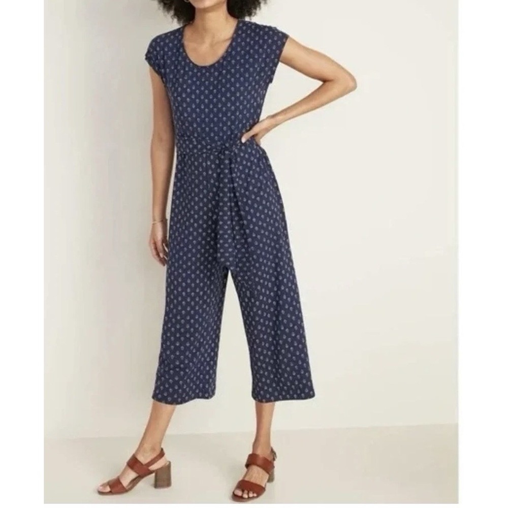 Old Navy Women's Jumpsuit One-Piece Navy White Teacher Stretchy Belted XL